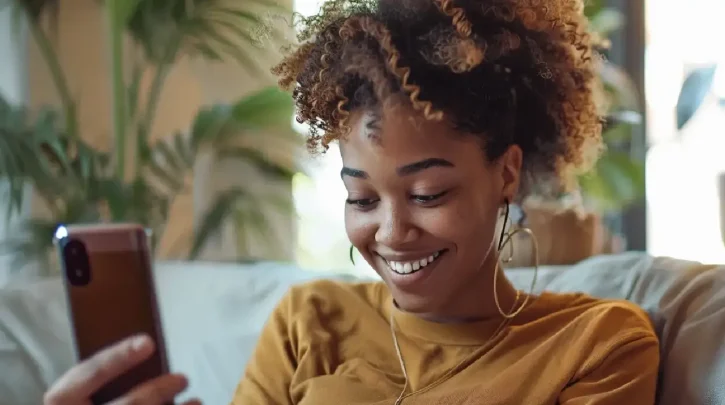 Woman implementing nonprofit text messaging from her phone to raise funds.